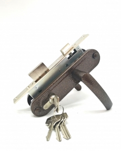 Замок врезной цилиндровый с защёлкой в комплекте с ручкой ЗВ7-70.4-02 (медь), 5 кл.